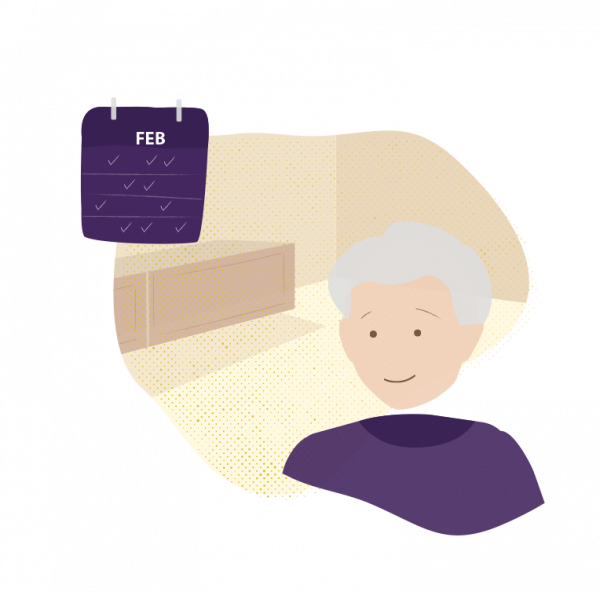 vector image of elderly woman and calendar